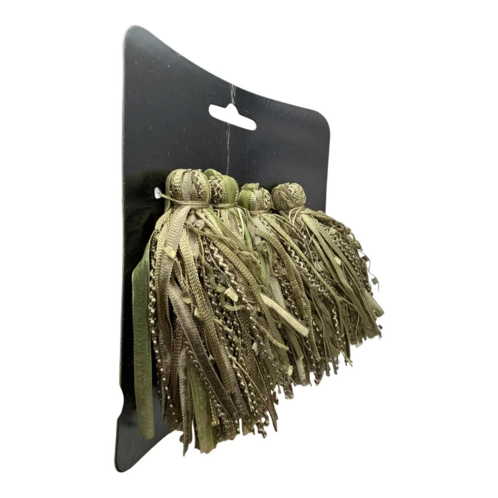 Olive Green Tassel Set of 16 Tassels Tie Backs Drapes Curtains Fringed 7